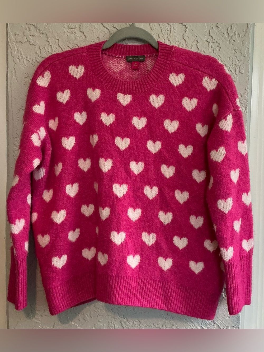 Vince Camuto Hot Pink Sweater with White Hearts